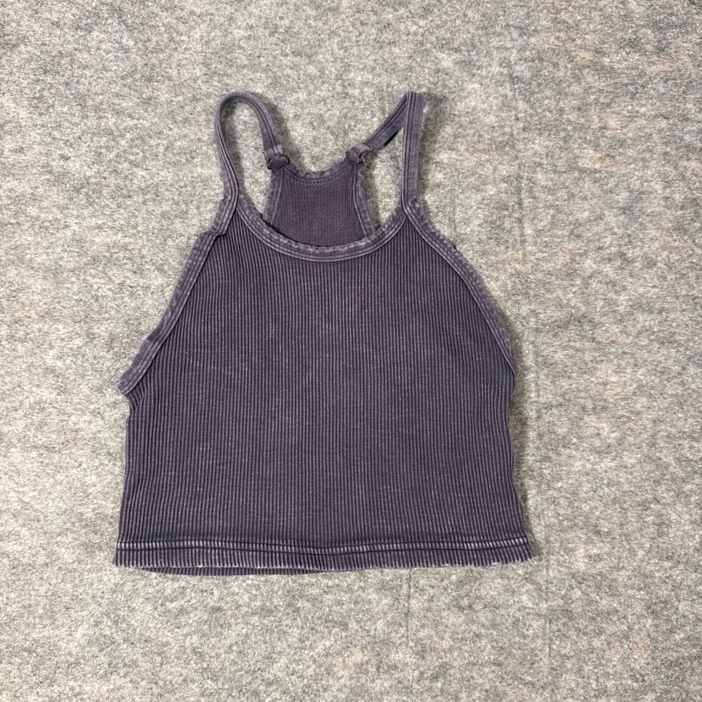 Free People Movement Happiness Runs Crop Tank Womens XS S Black Acid Wash Ribbed